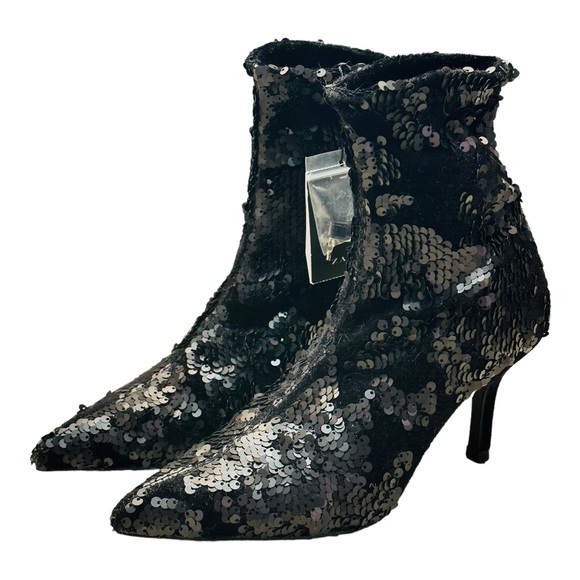 Zara Sequin Fabric / Velvet Ankle Boots - Black - Picture 5 of 15
